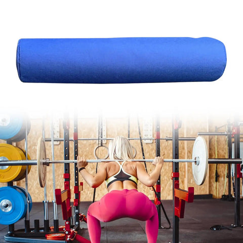 Barbell Pad Squat Pad Cushion For Weight Lifting Support Neck And Shoulder Protector Portable Foam Pad With Oxford Cloth Glute Bridge Pad For Your Gym Sessions Blue 40cm By 8cm displayed in gym setting with person squatting