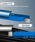 10-piece 1/4-inch metal lathe cutting tool set with C-6 carbide-tipped bits; blue tool holders
