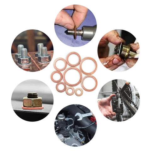 Copper Metric Sealing Washers For Oil Drain Plug 400 Pieces Crush Washer Kit, flat copper discs for leak sealing on bolts