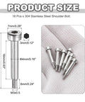 16 Pack 304 Stainless Steel Built To Last Shoulder Bolts With 4mm Shoulder Diameter And 16mm Length M3x0.5 Thread Hex Socket