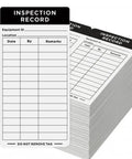 Stack of 500 Count Black 6x3 Inch Self Adhesive Inspection Stickers For Equipment Maintenance And Warehouse Safety