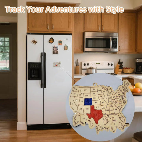 Wooden USA Map Wall Decor For Travel Buffs With All 50 State Abbreviations Engraved Ornament in kitchen setting