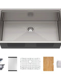 14 x 19 Inch Workstation Undermount Kitchen Sink With Single Bowl, 16 Gauge Stainless Steel, Built-In Track Accessories visible