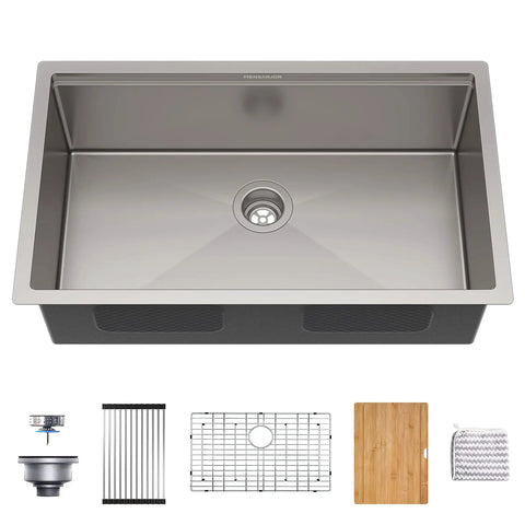 14 x 19 Inch Workstation Undermount Kitchen Sink With Single Bowl, 16 Gauge Stainless Steel, Built-In Track Accessories visible
