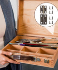 Small Stainless Steel Hinges Set For Cabinets And Wooden Boxes 30 Pcs Retro Decorative Folding Butt Hinges shown with screws in art box