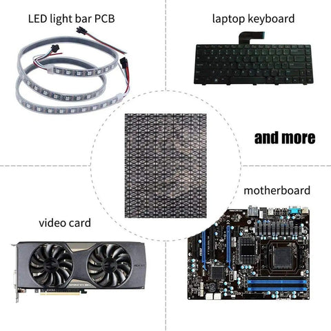 Five Pack Anti Static Bags For Electronics Gear ESD Safe Storage Open Top Design shown with motherboard, video card, keyboard, LED PCB.