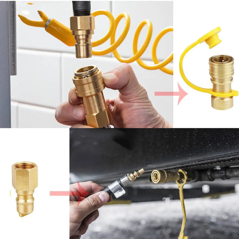 3/8 Inch Natural Gas Quick Connect Fittings, 100 Percent Solid Brass LP Gas Propane Hose Quick Disconnect Kit in use