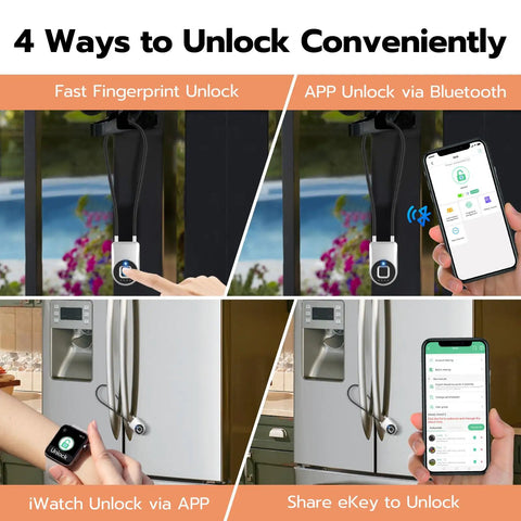 Biometric Cable Lock With Fingerprint And Bluetooth App Control For Fridges Cabinets And Lockers 14.9 Inch demonstration