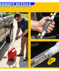 No Sweat Manual Car Fluid Siphon Pump with flexible tubing and heavy duty bulb used for fuel transfer from car to container.