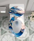 Elongated Decorative Toilet Seat for Bathroom with blue and gold marble design, fitting standard toilets, top view.