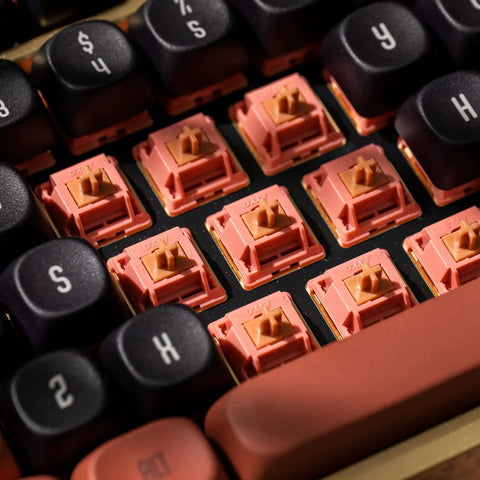 Rosewood Mechanical Keyboard Switches 5 Pin 40gf Linear Pre Lubed Thocky Sound 4mm Travel For Gaming Keyboards installed view