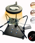Heavy Duty Soldering Helping Hands with Magnifying Glass and LED Light, 3rd Hand Clamp, iron holder, PCB holder on base