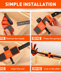 Snap Your Boards Square Fast With This Solid Bar Clamp Leveling Block showing step-by-step installation guide with orange components.