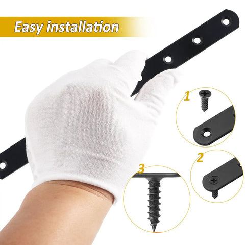 4 Pcs Stainless Steel Straight Brace Plates Black Flat Metal Brackets for Wood With Easy Installation and Versatile Use