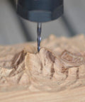 Carbide end mill CNC cutter carving wood; 1/8" shank, ball-nose tip.