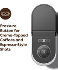 Top view of Crema Ready Single Serve Coffee Maker With Pressure Infusion For Rich Crema And Espresso Style Shots, controls visible