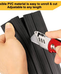 Hands cutting 10ft Floor Cord Cover For Home Or Office With 3 Cord Channels Quick Install Cable Protector, black PVC material