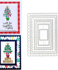 Rectangle Frame Metal Die Cuts Set With Scalloped Edges And Stitched Nesting Tags for DIY Scrapbooking on holiday cards.