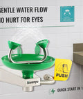 Emergency Wall Mount Eyewash Station OSHA Approved Rugged 304 Stainless Steel Plumbing Eyewash Unit with green bowl