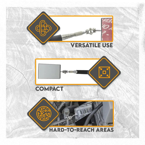 Diagram showcasing Telescoping 33 Inch Rectangular Inspection Mirror With Cushioned Grip Handle Adjustable Pivot Neck Extends From 7.25 Inches To 35 Inches Your Go To Tool For Automotive Work Home Inspections And Reaching Tight Spots