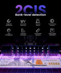 Mixed Denomination Money Counter With Counterfeit Detection showing UV and 2CIS sensors on a $100 bill