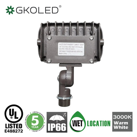 Rear view of Outdoor Security Flood Light With 15W LED, 1370 Lumens, 3000K Warm White, IP65 Weatherproof, UL Listed