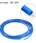 Blue PU Air Tubing 6mm OD x 4mm ID, 6m, 20 Ft Length for Air Compressors, coiled with dimensions detail
