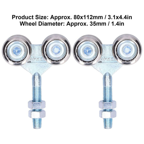 2 Pcs Door Roller Set With Double Wheel Pulley For Glass Barn Doors And Sliding Track Doors, 35mm Diameter, front view