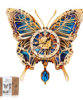 Butterfly Themed 3D Puzzle Clock Kit With Pendulum Wooden Model For Wall Decor featuring blue purple wings and Roman numeral dial.