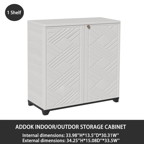 Indoor Outdoor Plastic Storage Cabinet With One Shelf 34 X 15 X 34 Inches White Weather Resistant UV Protected