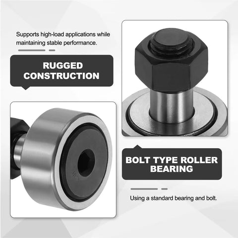 Two Pack CF12-1 KR32 Needle Roller Bearing Set With 32mm Roller Diameter, bolt type in focus, rugged construction emphasized