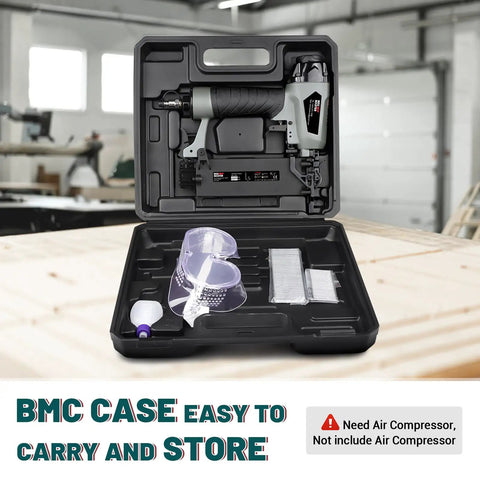 Top Shelf 18 Gauge Brad Nailer Pneumatic Nail Gun Complete Carpenter Kit with accessories in durable carrying case.