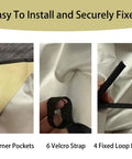 Installation details of Beige Outdoor Swing Canopy Replacement Cover with straps and corner pockets.