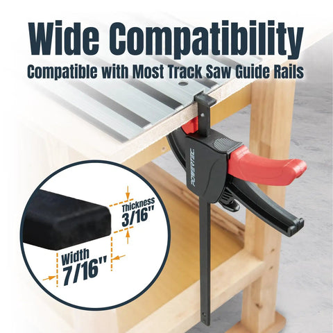 Boss Level 110 Inch Track Saw Guide Rail Kit Fits Makita And Festool Tools with a clamped rail connector for secure use.