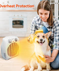Woman and dog by Portable 1500W Space Heater With Adjustable Thermostat And Overheat Protection, Compact Desk Heater