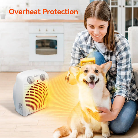 Woman and dog by Portable 1500W Space Heater With Adjustable Thermostat And Overheat Protection, Compact Desk Heater