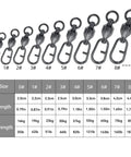 Six Ball Bearing Fishing Swivels And Snaps With Quick Change Clips For Trolling And Bass Fishing, size chart 0#-8# with 35-187 lb ratings