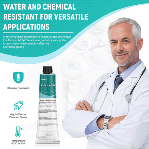 Go-To Food Grade Silicone Grease For High Vacuum And Seals Waterproof And Chemical Resistant High Temperature Tolerant From -40 F To 400 F Ideal For O-Rings Valves And Sealing Rubber And Plastic Components 5.3 Oz Tube Low Volatility displayed with a professional in a white coat.