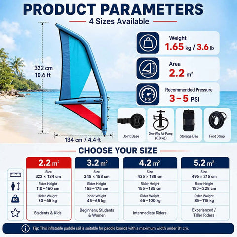 Inflatable Wing Surf Sail For Foil Boards And Windsurfing 4.2m Handheld Wing Foil Kite Built Tough With Durable Oxford PVC size options