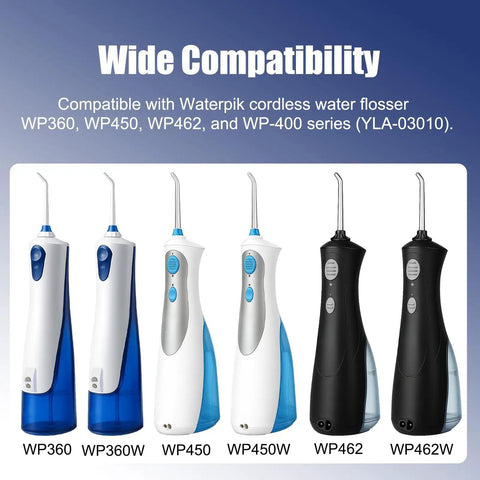 Replacement Charger Cord For Cordless Water Flosser WP360 WP450 WP462 And WP400 Series, compatible models displayed front view