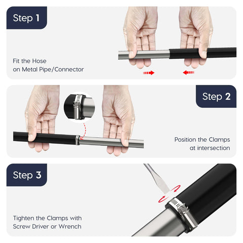 Installation steps for Silicone Vacuum Hose Five Eighth Inch ID Sixteen Millimeter 10 Ft Long High Temp 100 PSI on metal pipe.