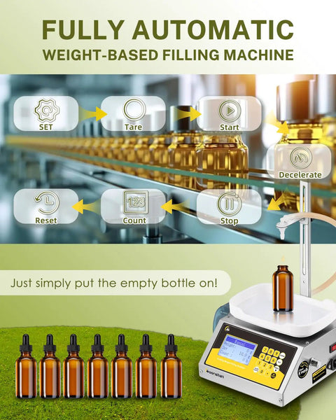 Liquid Filling Machine 1-10g Bottle Filler With 90ml/min Peristaltic Pump Digital Control in action with glass bottles.