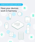 Green Smart Home Hub With Advanced Automation Official Hardware shown surrounded by compatible smart devices icons.