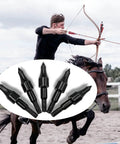 100 Grain Archery Field Points Screw In For Five Sixteenth Inch Arrows Fit Recurve Bow Compound Bow And Crossbow displayed with archer on horseback