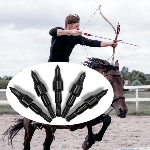 100 Grain Archery Field Points Screw In For Five Sixteenth Inch Arrows Fit Recurve Bow Compound Bow And Crossbow displayed with archer on horseback