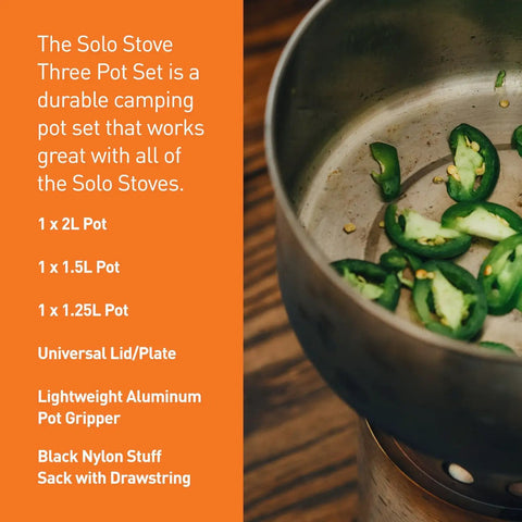 Stainless Steel Camping Pot Set For Backpacking And Camp Cooking, Nesting Pots 2L, 1.5L, And 1.25L With Universal Lid cooking jalapenos