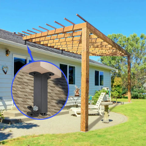 Heavy Duty Beefed Up Adjustable Roof Riser Beam Bracket Kit For Pergola And Gazebo Roof Mounts Black Saddle Post And Beam Brackets Durable Steel Construction Weatherproof Versatile Riser System For Decks And Outdoor Structures