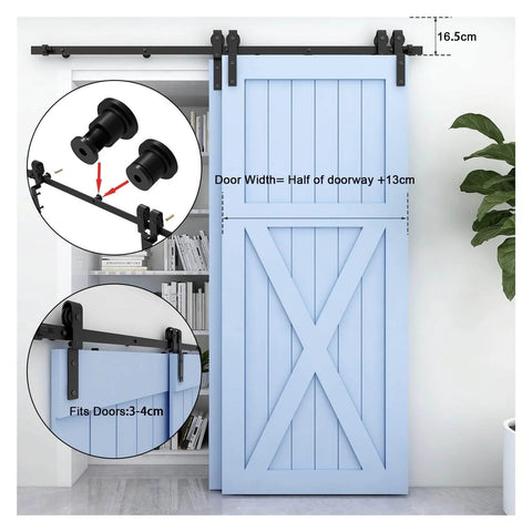 Heavy Duty Sliding Barn Door Hardware Kit For Double Doors Bypass Track System with Bent Hangers and Anti Jumping Block