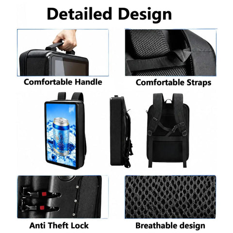 Straight Fire 23 Inch Digital Billboard Backpack With Smooth Wifi Remote Control And Full Hd Lcd Screen built for comfort with anti-theft features.