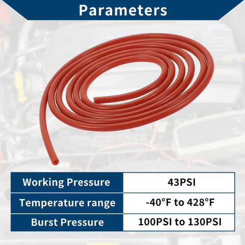 Coiled Silicone Vacuum Tubing Hose For Automotive Use High Temp Reinforced 10 Ft Long One Sixteenth Inch Inner Diameter And Two Millimeter Wall Red One Piece Durable Flexible Vacuum Line.